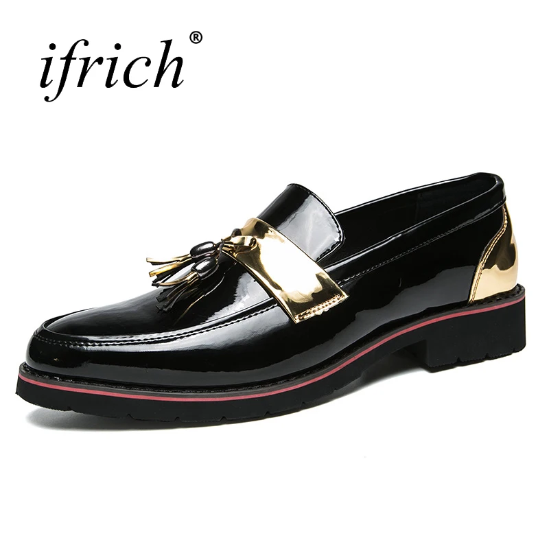 

Ifrich Spring Summer Men Leather Casual Shoes Comfortable Male Patent Leather Shoes Slip on Man Pointed Toe Footwear Loafers