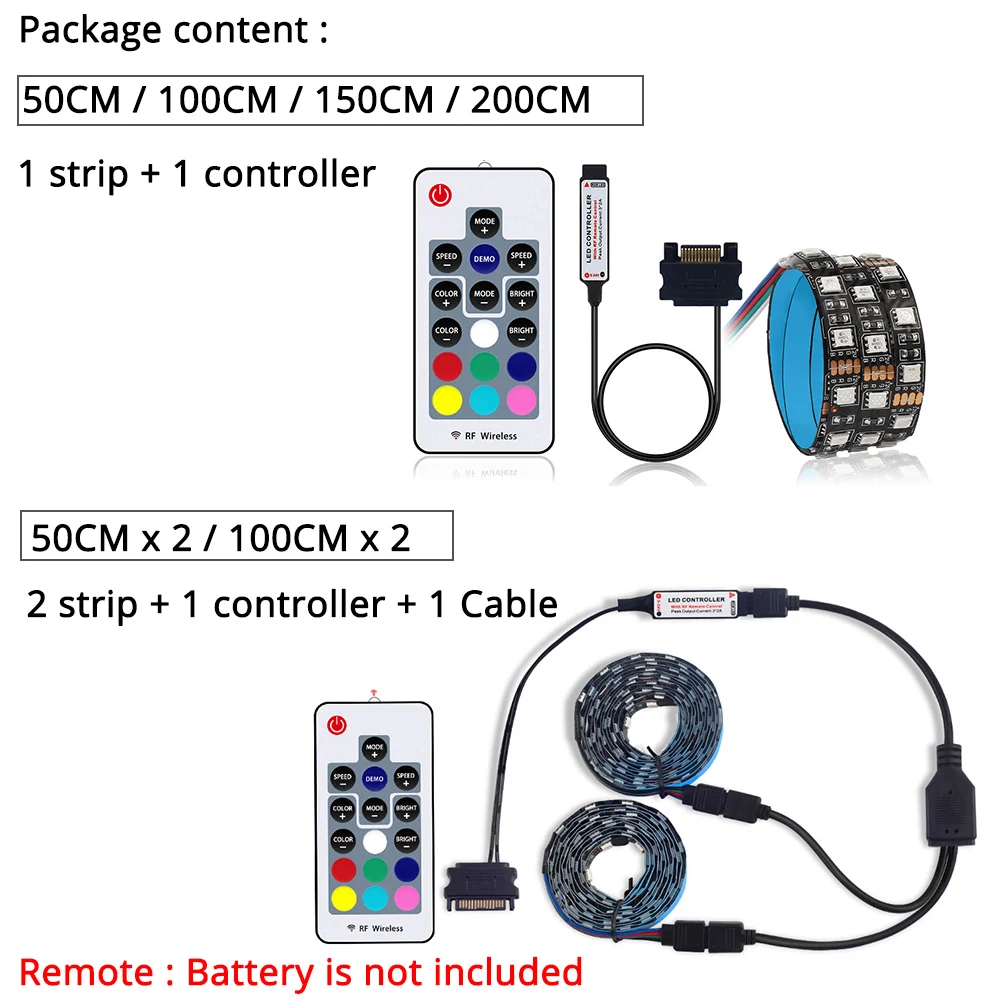 Светодиодная лента Sata RGB SMD 5050 60 светодиодов/м 50/100/150/200 см с радиочастотным пультом