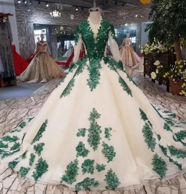 green and white wedding dress