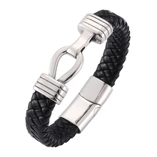 Fashion Men Black Leather Bracelets Bangles Charm Bracelets For Men Cross Card lock Punk Women Man Jewelry Gift BB0278 Fashion Men Black Leather Bracelets Bangles Charm Bracelets For Men Cross Card lock Punk Women Man Jewelry Gift BB0278