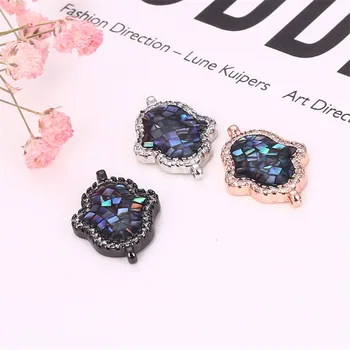 

22mm*14mm Palm Micro Pave CZ Natural Abalone Shell Craft Jewelry Evil eyes Charm bracelet connector for DIY Jewelry Accessories