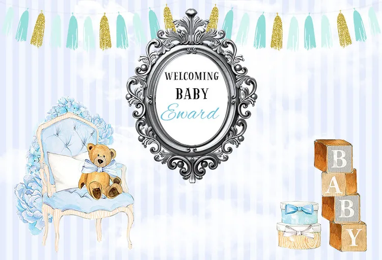 Sensfun Baby Shower фон для фотостудии светло-розовый белый в полоску медведь стул подарок День рождения Фоны винил