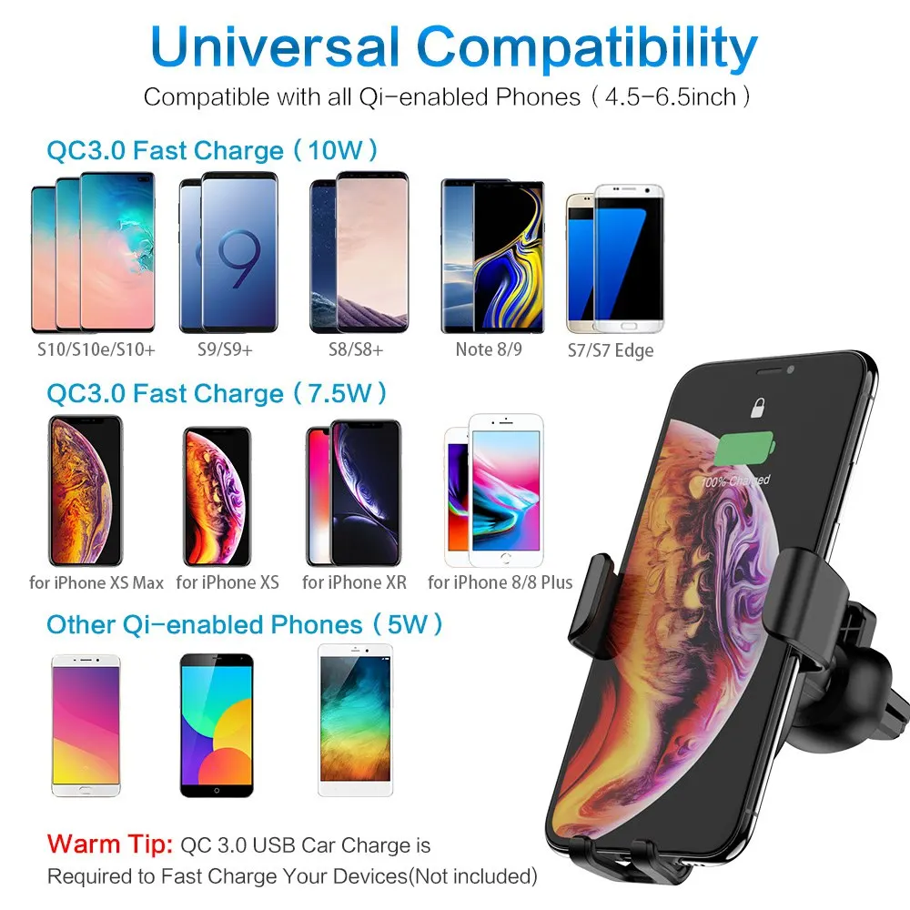 FLOVEME Schwerkraft Auto Telefon Halter 10W Qi Drahtlose Ladegerät Für iPhone X XR Air Vent Halteru