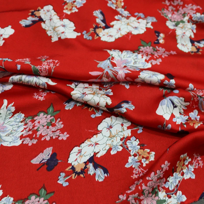 Цветочный полиэстер Шармез ткань платье кимоно материал креп Атлас