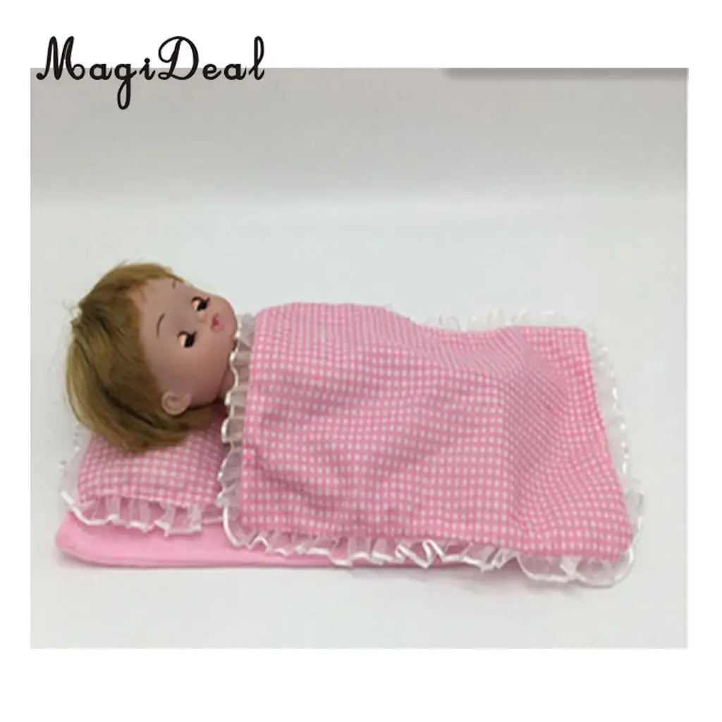 3pcs Lovely Pink Lace Plaid Bedding Set for 25cm Mellchan Dolls Bedroom Accessories