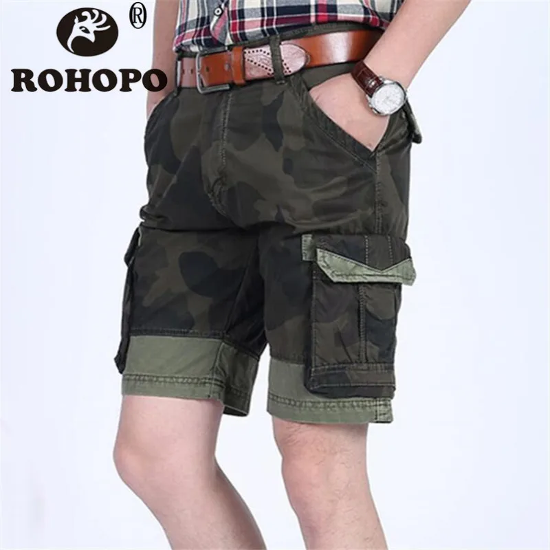 Камуфляж нескольких карманы Габаритные Шорты летние Брендовые мужские хлопок Тактический Рубашки домашние прямые свободные армии одежда для солдат
