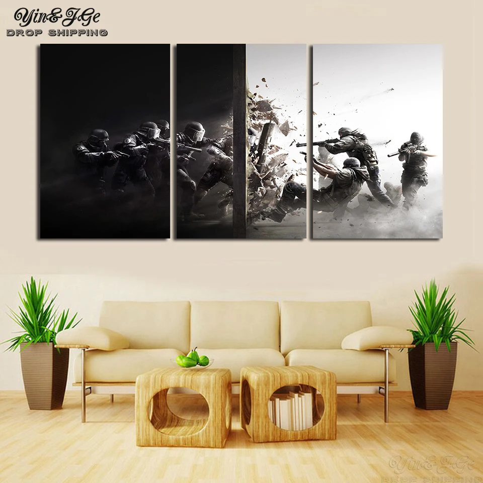 

3 Piece Shooting Video Game Tom Clancy's Rainbow Six Siege Abstract Poster Wall Picture Artworks for Living Room Wall Decoration