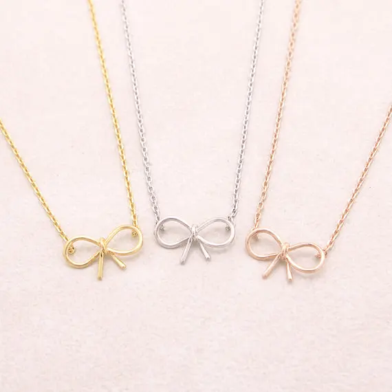 Gold Silver Pink-gold Dainty Bow Necklace 1 (1) - 