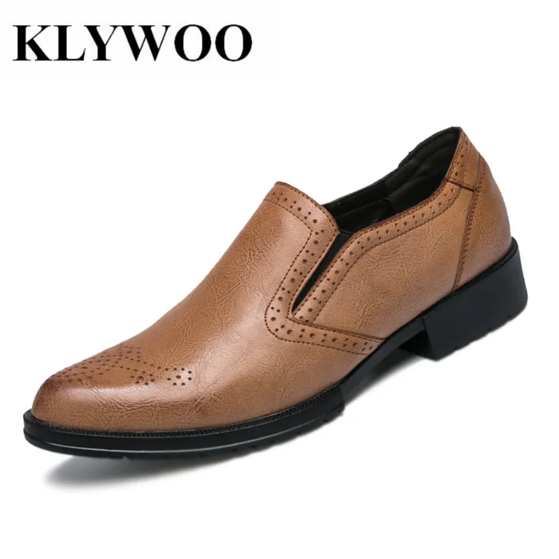KLYWOO Fashion Pointed Toe Brogue Men Dress Shoes Business Wedding