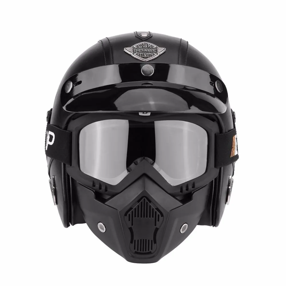 

Motor Helmets 3/4 PU Leather Motorcycle Chopper Bike Helmet Open Face Vintage Motorcycle Helmet with Goggle Mask CarAccessories
