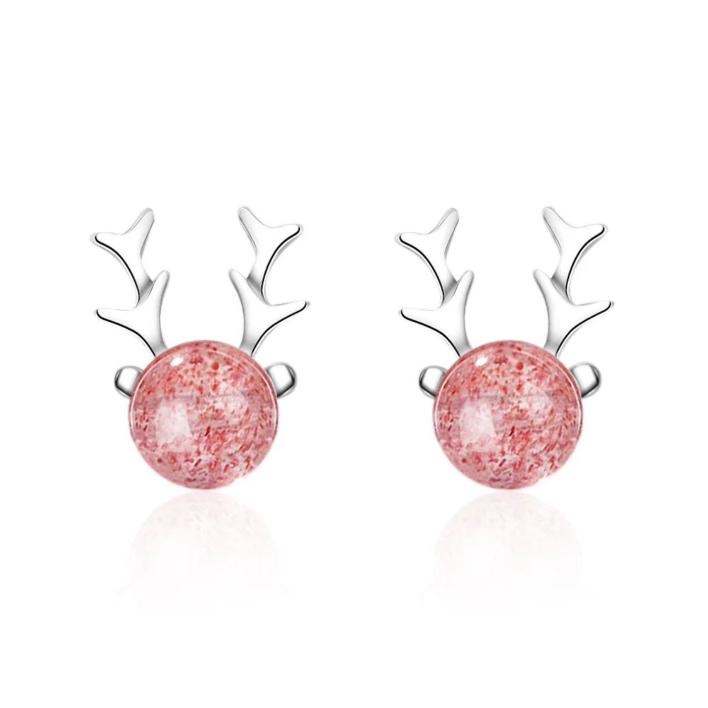 

Promotion 925 sterling silver hot sell Elk deer animal pink rhinestone ladies`stud earrings jewelry women Anti allergy girls