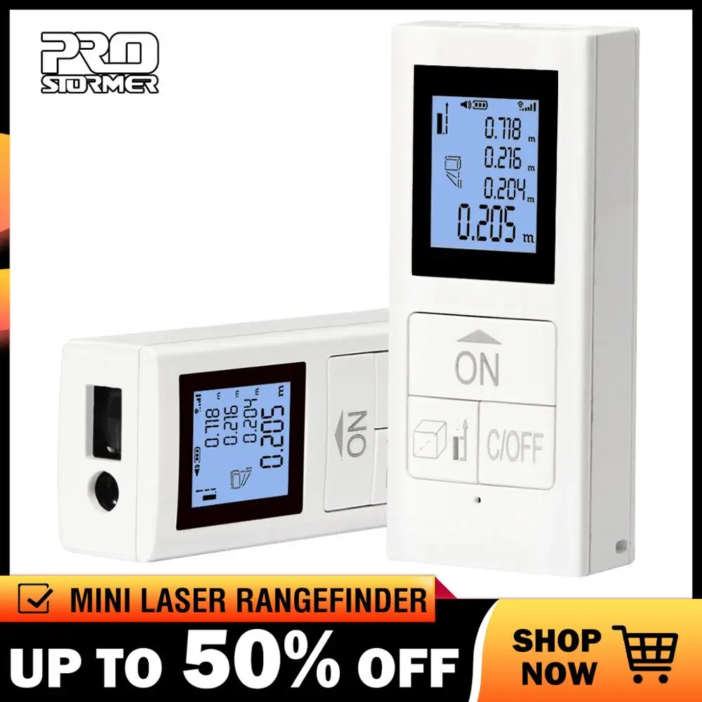 

Prostormer Handhold Laser Rangefinder Mini Digital Laser Distance Meter White USB Charging Measure Tape medidor Laser Ruler