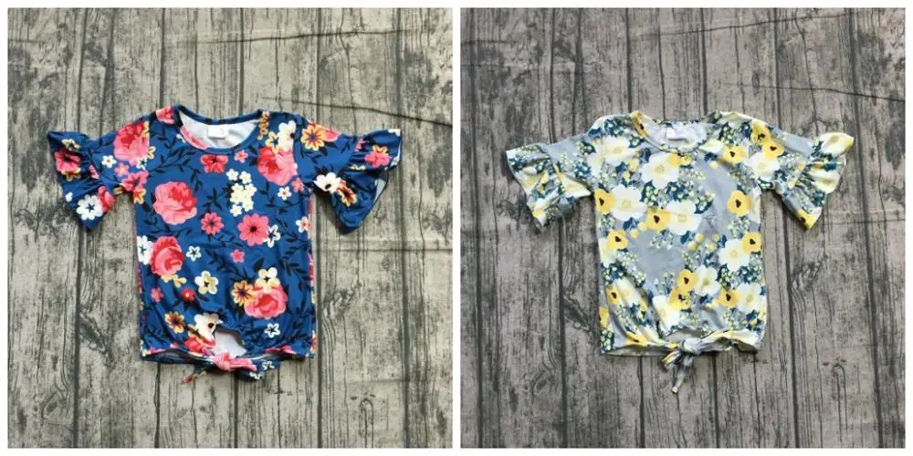 

summer baby girls children clothes outfits top t-shirt raglans navy pink mustard grey flower floral milk silk cotton ruffles bow