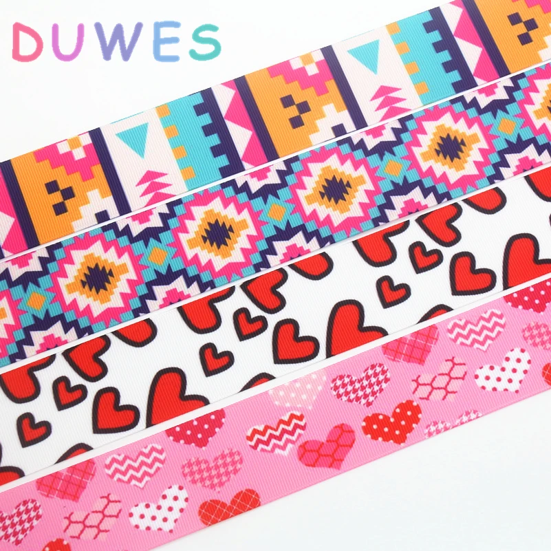 

DUWES 1.5'' 50yards tribal heart valentine printed grosgrain Ribbon Accessory hairbow headwear DIY material 38mm D1061