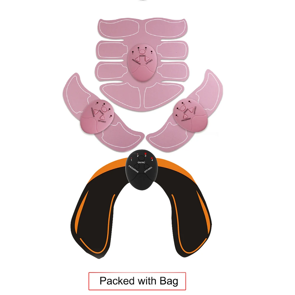 Фитнес миостимулятор мышц стимулятор пояс потеря веса EMS тренажер для бедер набор брюшных поясов для похудения ABS Набор стимуляторов мышц - Цвет: pink set