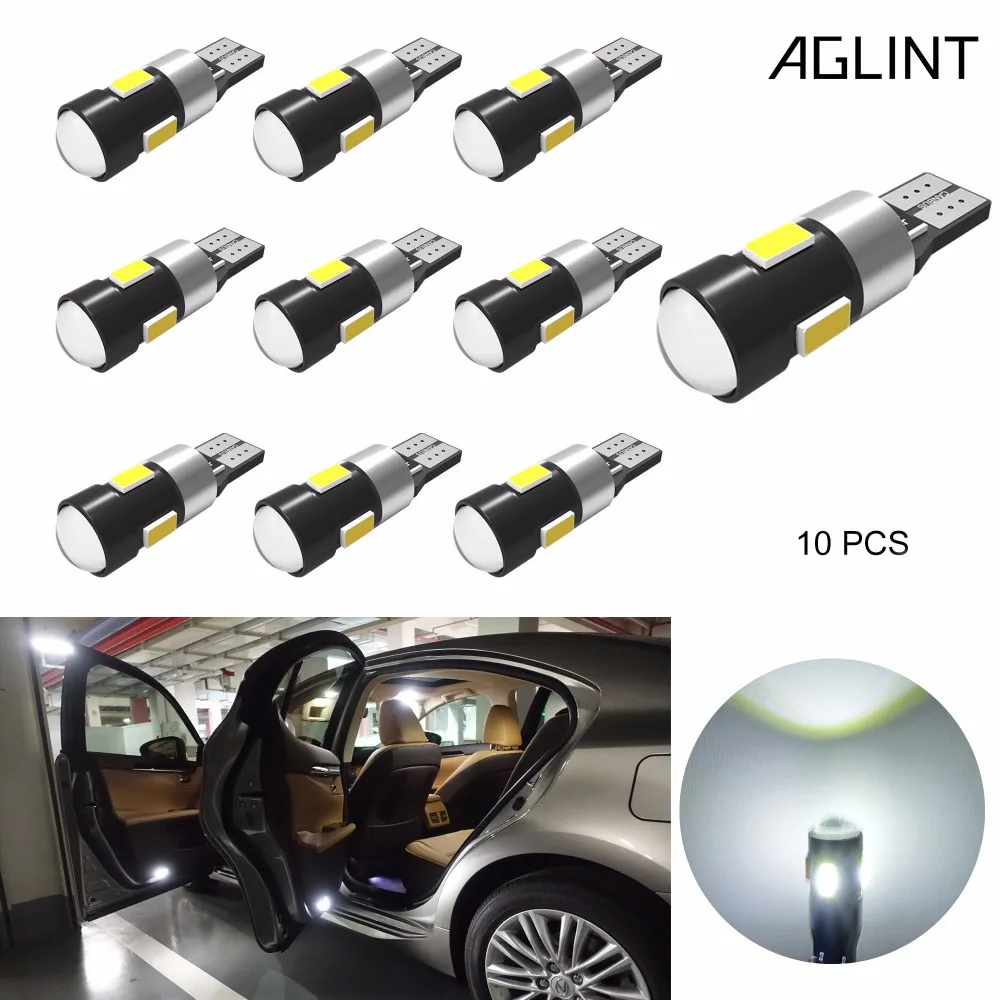 AGLINT 10 шт. T10 W5W 194 168 921 светодиодный CANBUS без ошибок 5730 SMD 6 фонарь автомобильный