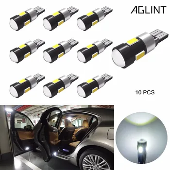 

AGLINT 10PCS T10 W5W 194 168 921 LED CANBUS Error Free 5730 SMD 6 Leds For Car Clearance Light Side Tail Light Bulbs White DC12V