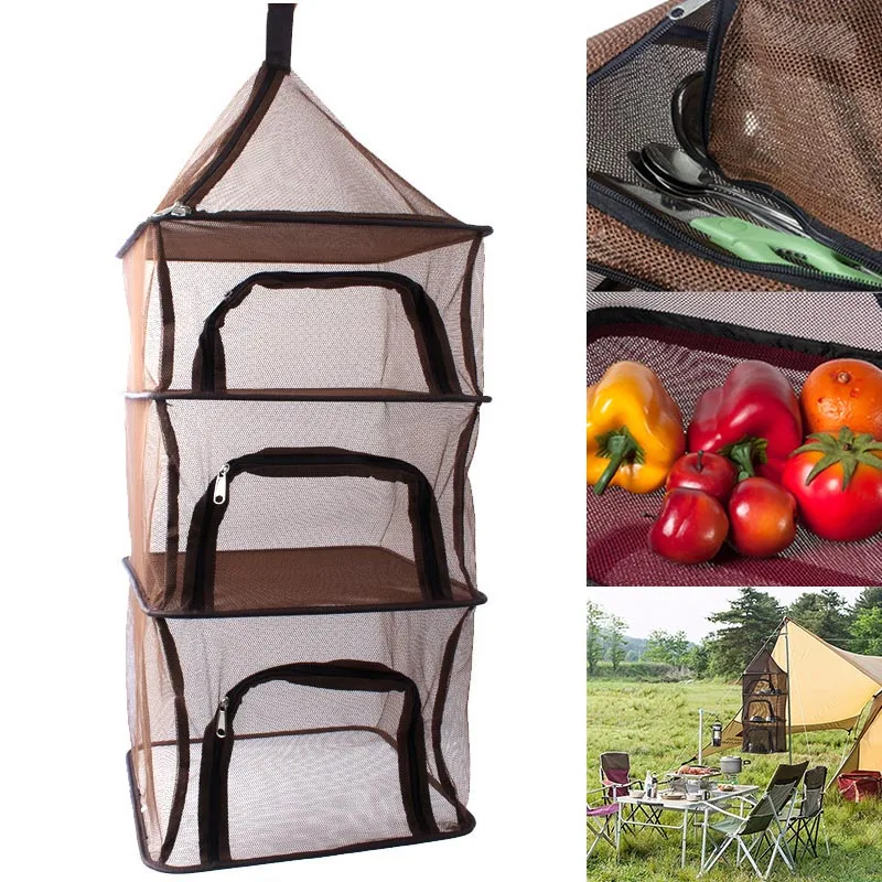 4 Layers Hanging Dry Net Foldable Mesh Storage Basket Fishing Drying Rack for Camping Picnic