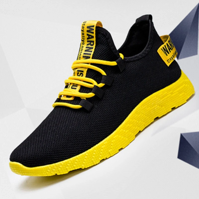 Mesh Men Casual Shoes-up Men Shoes Lightweight Comfortable Breathable Walking Sneakers Tenis Feminino Zapatos Dropship - Цвет: Цвет: желтый