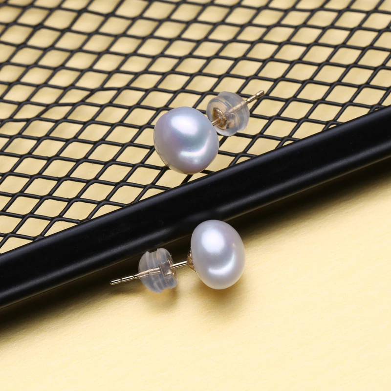 Tanie FENASY 18K złote kolczyki perła biżuteria, perła klasyczne 18k żółte kolczyki ze złotym sztyftem dla kobiet pudełko ślubne kolczyki dla miłości