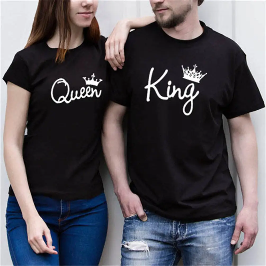 

Summer Tops T-shirt King and Queen Couple Matching Clothes Unisex Short Sleeves Letter Printed T-Shirt