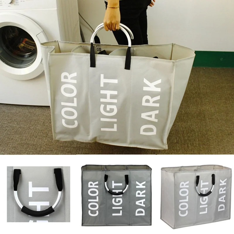 3 القسم سلة الغسيل القابلة للطي غسل لعبة صندوق تخزين حقيبة الحمام الغسيل تخزين 3 القسم سلة الغسيل القابلة للطي غسل لعبة صندوق تخزين حقيبة الحمام الغسيل تخزين