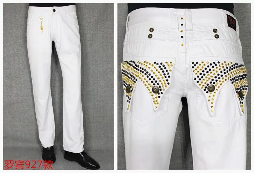 2016 robin jeans, European and American fashion brand, white robins jeans,yellow and black