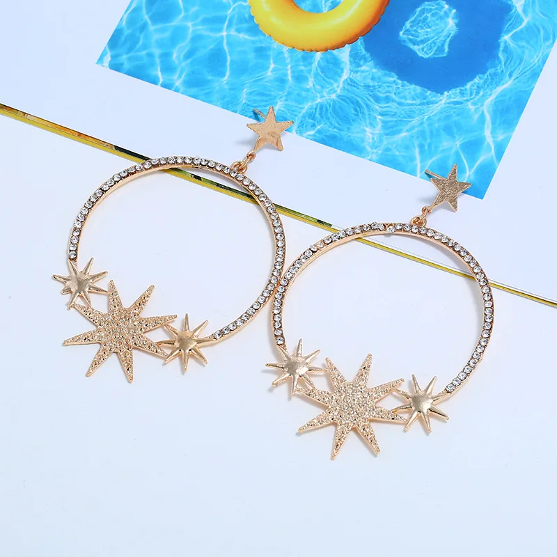 

2019 new European and American stars inlaid crystal large round temperament personality fashion earrings set ornament