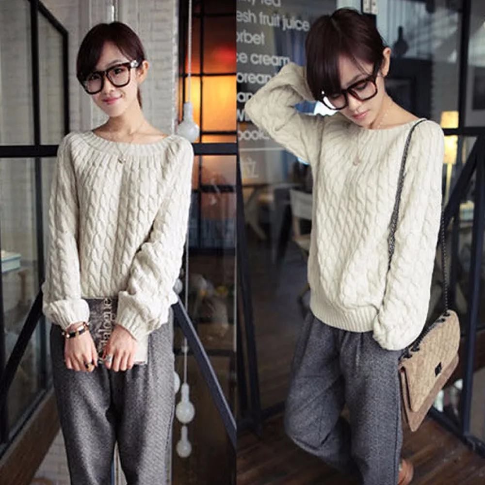 New Women Long Sleeve Casual Knitted Pullover Jumper Loose Sweater Knitwear Tops  Женская