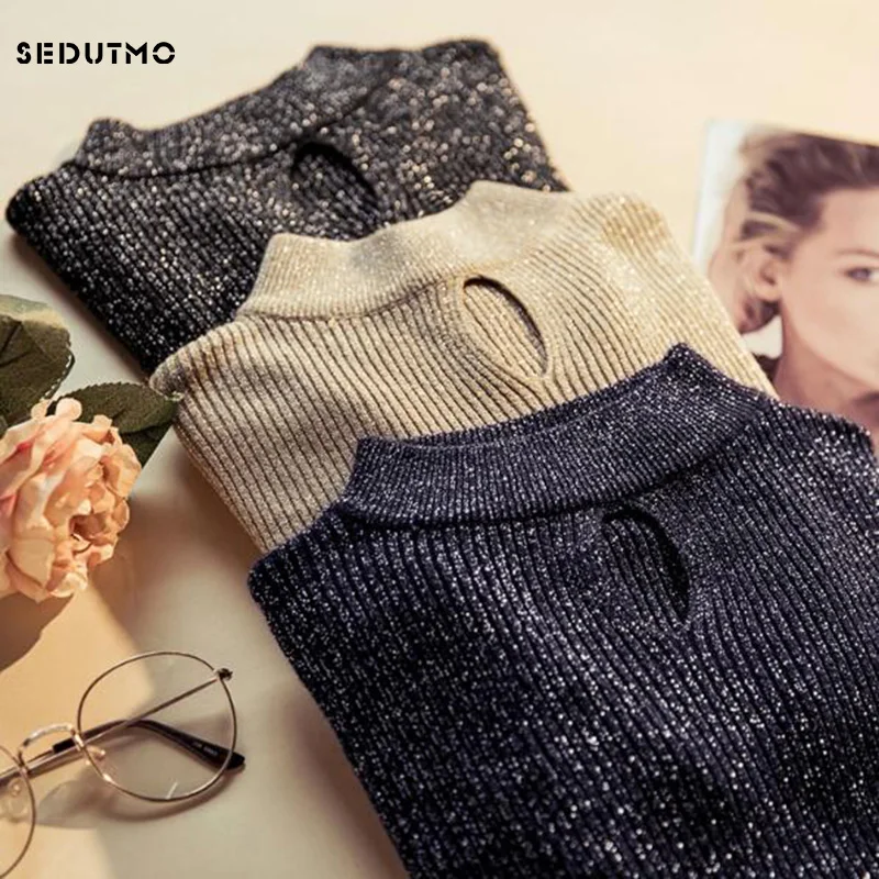 SEDUTMO 2018 Spring Sequin Women Sweaters and Pullover Long Sleeve Knitting Oversized Sweaters Jumper Hollow Top ED132 SEDUTMO 2018 Spring Sequin Women Sweaters and Pullover Long Sleeve Knitting Oversized Sweaters Jumper Hollow Top ED132