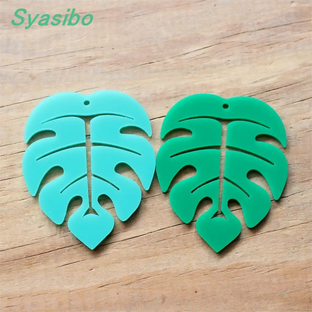 

55mm Acrylic Monstera Earrings Charms Matt Pink Fog Green Fog Brown Party Gift Laser Cut 2.2" -AC1464