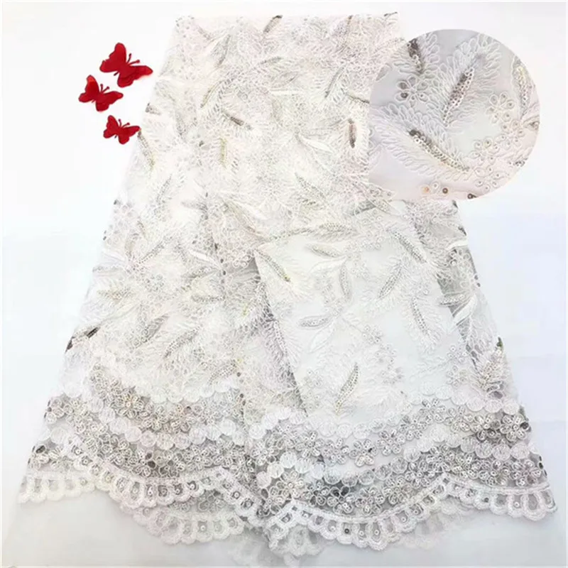 

2019 Upscale French White Sequins Lace Fabrics,High Quality African Tulle Lace Fabrics Sequins Wedding Nigeria lace