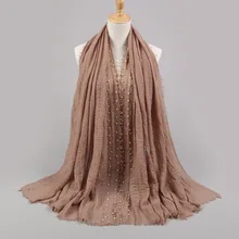 Хлопковый шарф с бусинами и жемчугом, шали, хиджаб, драпировка, бахрома, мнущиеся мусульманские шарфы/шарф 55 цветов