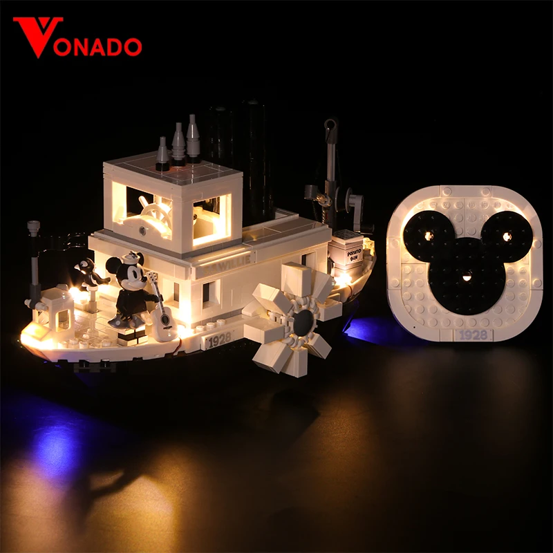 

LED Light Kit For LEGO Disney Mickey Willie Steamer boat IDEAS 21317 Lighting Set Building Blocks Toy (only light+Battery box)