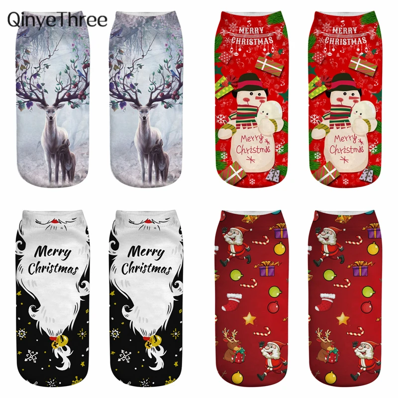 2018 new 3d printing christmas socks funny men cartoon elk snowman santa sokken low cut unisex ankle xmas sox calcetines hombre - Christmas Socks For Men 2018 new 3d printing christmas socks funny men cartoon elk snowman santa sokken low cut unisex ankle xmas sox calcetines hombre - Christmas Socks For Men