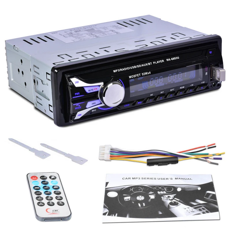 1DIN Car Radio Auto Stereo FM MP3 Player Bluetooth AUX Input with Detachable Front Panel USB SD