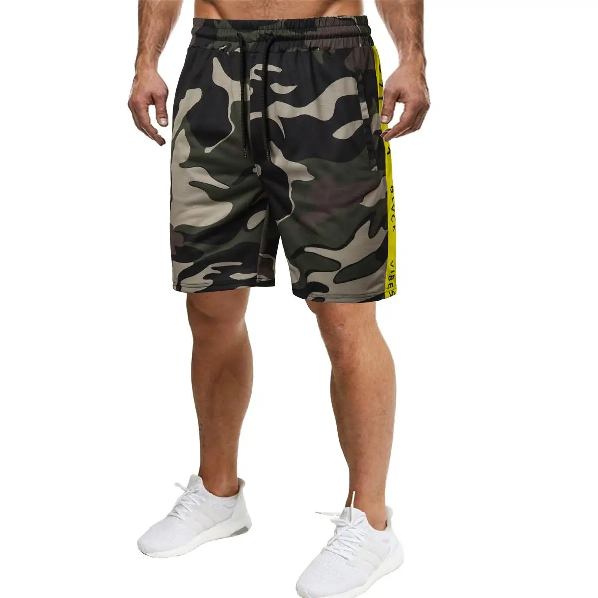 

Shorts Men's clothing Red Army green Black Sports Fitness Outwear Camouflage Men's Shorts Side color Strip print New
