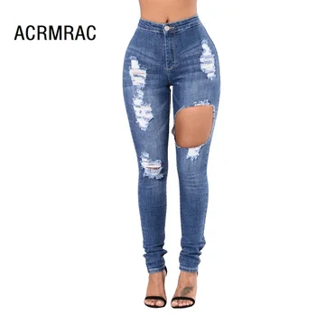 

Women jeans Slim Mid waist summer Hole Pencil pants Sexy Skinny jeans Woman 148