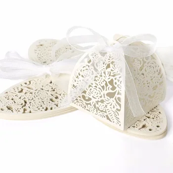 

RMTPT 50pcs Laser Cut Hollow Rose Flower Favors Gifts Boxes Candy Boxes With Ribbon Baby Shower Wedding Party Supplies