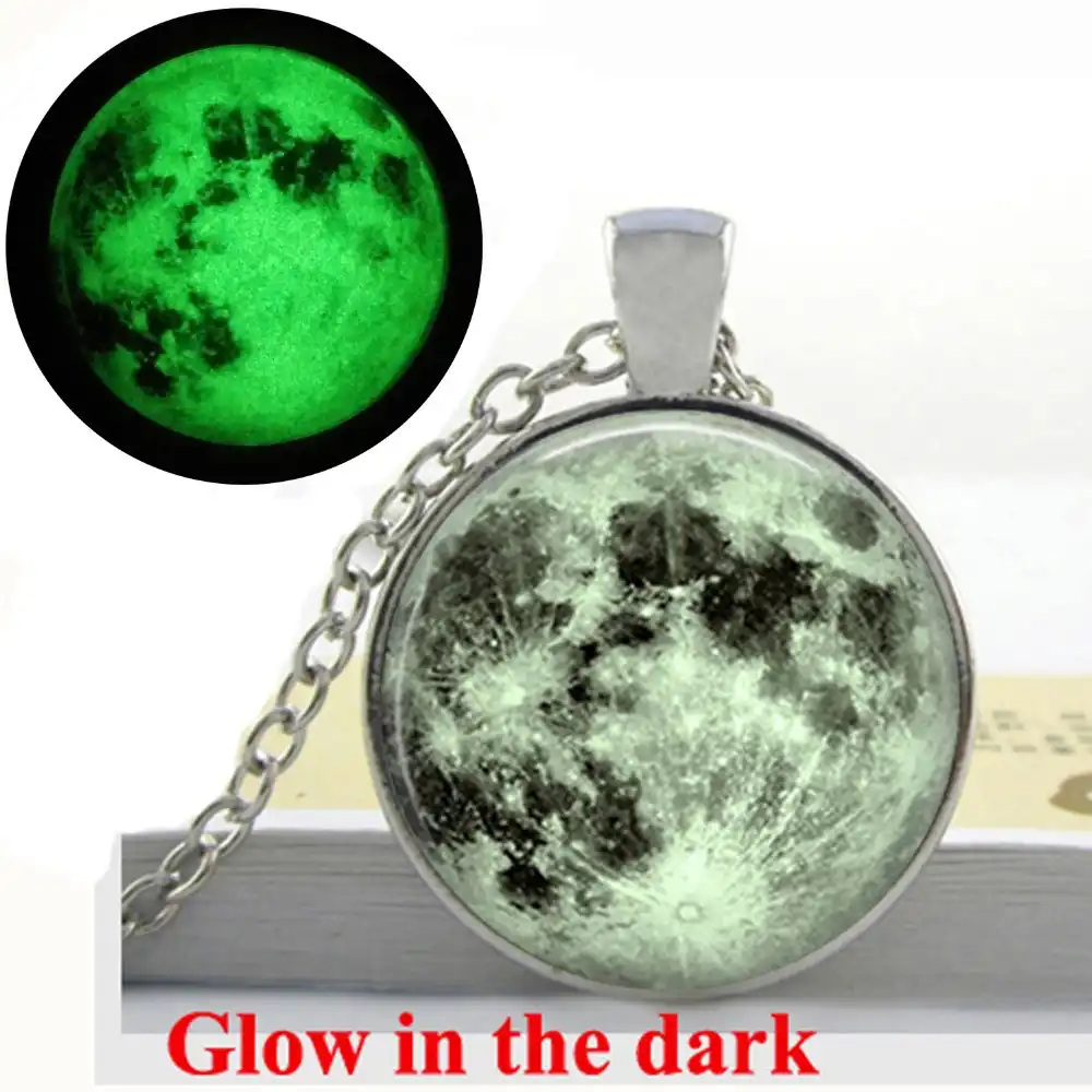 Glowing Full Moon Necklace Full Moon Jewelry Lunar Space Antique Bronze Necklace Glow In The Dark Necklace Blue Glow In The Dark Novelty Itemsglow Figure Aliexpress