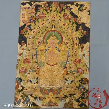 

christmas Thangka Tibetan Buddha Statue Silk Painting Brocade Gold Silk Embroidery Nepalese Mother Guanyin Buddha halloween