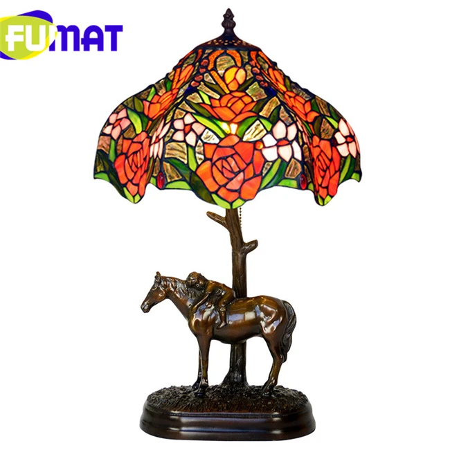 Rose Pure Stained Glass Pure copper Table Lamp Bronze1