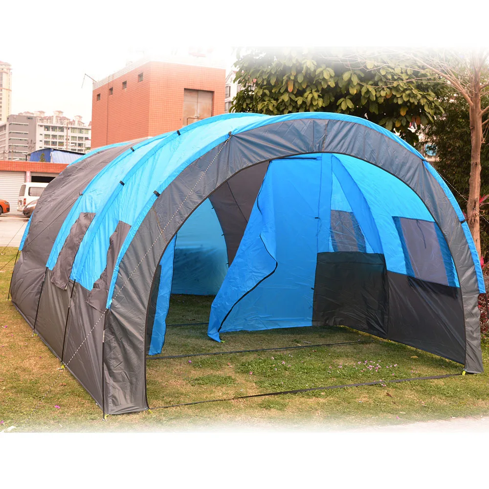 Large Camping tent Waterproof Canvas Fiberglass 5 8 People Family Tunnel 10 Person Tents