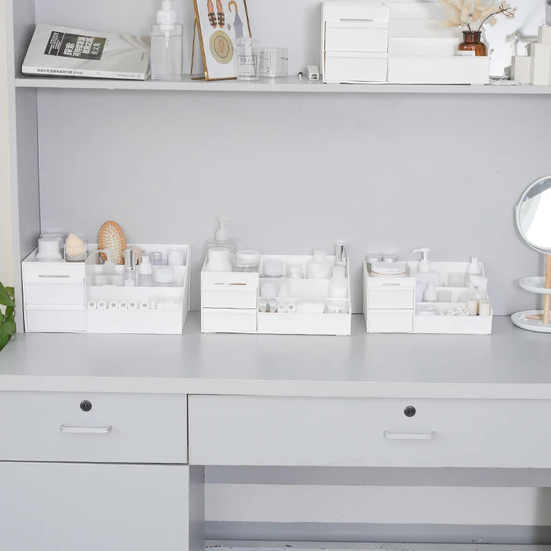 Ins Large Cosmetic Storage Box With Drawer White Desktop Jewelry Mask Lipstick Brush Makeup Organizer Sundries Container