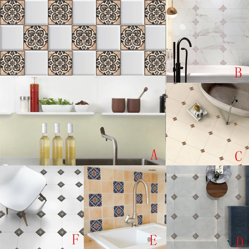 Geometric Cabinets Tile Stickers PVC Kitchen Oilproof ...