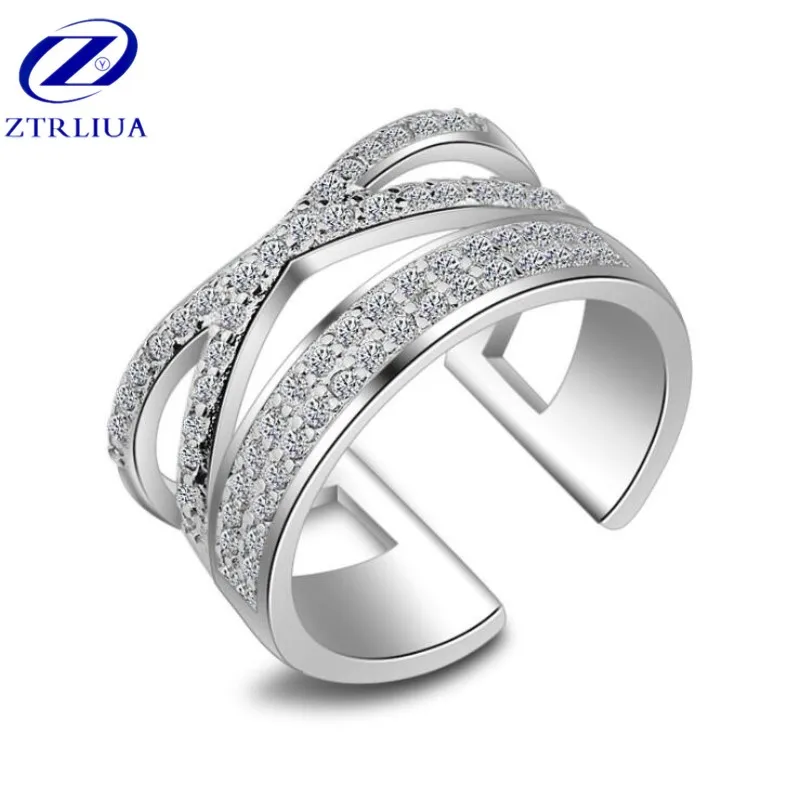 

New Female Opening Rings 925 Sterling Silver Jewelry Crystal Cross Geometry On Behalf Of A Generation SR344