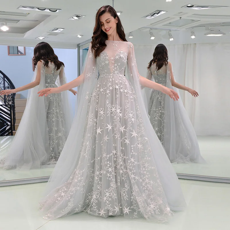 

Tanpell off the shoulder evening dress gray lace floor length a line gown women prom formal plus custom long evening dresses