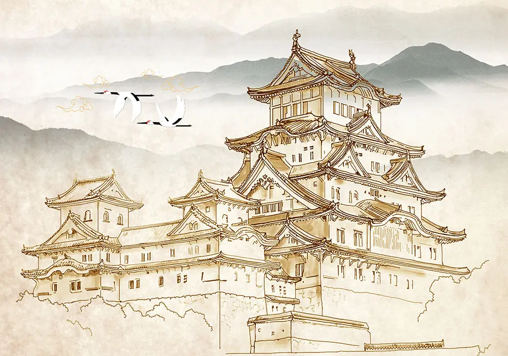 Custom wallpaper mural hand-painted ancient building background wall decoration - high-grade waterproof material Custom wallpaper mural hand-painted ancient building background wall decoration - high-grade waterproof material