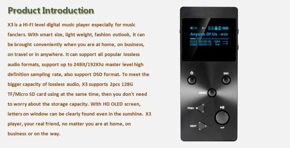 XDUOO X3 Mp3 музыкальный плеер Профессиональный без потерь Hifi Цифровой mp3 поддержка DSD/APE/FLAC/WAVWMA/OGG/MP3 двойной SD слот MP3-плеер