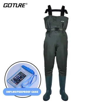Goture Bootfoot Chest Fishing Waders Breathable&100% Waterproof Wader with Adjust Belt&Waterproof Case for Fly fishingHunting
